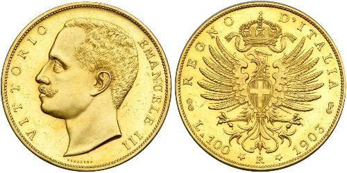 100 Lira Kingdom of Italy (1861-1946) Gold Vittorio Emanuele III (1869 - 1947)