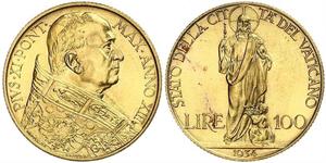 100 Lira Vatican (1926-) Gold Pope Pius XI (1857 - 1939)