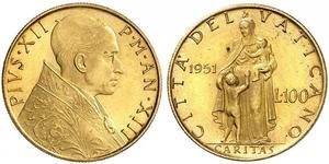 100 Lira Vatican (1926-) Gold Pope Pius XII  (1876 - 1958)