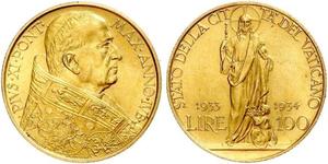 100 Lira Vatican (1926-) Gold Pope Pius XI (1857 - 1939)