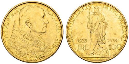 100 Lira Vatican (1926-) Gold Pope Pius XI (1857 - 1939)