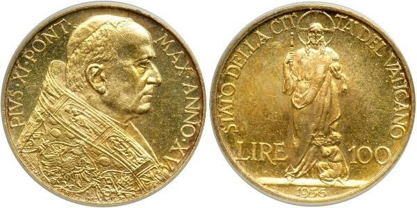 100 Lira Vatican (1926-) Gold Pope Pius XI (1857 - 1939)