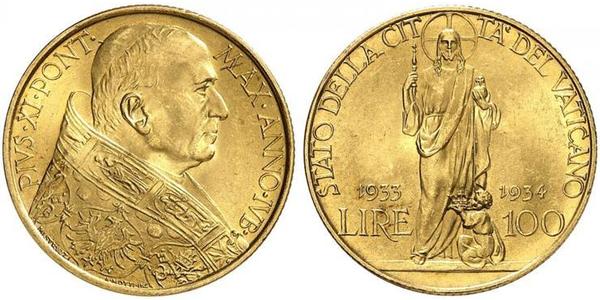 100 Lira Vatican (1926-) Gold Pope Pius XI (1857 - 1939)