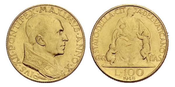 100 Lira Vatikan (1926-) Gold Pius XII  (1876 - 1958)