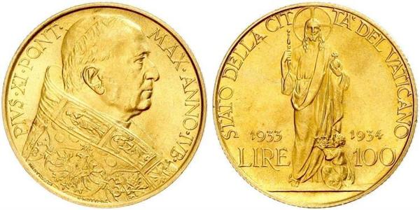 100 Lira Vatikan (1926-) Gold Pope Pius XI (1857 - 1939)