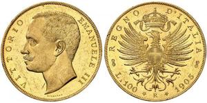 100 Lira Kingdom of Italy (1861-1946) Or Vittorio Emanuele III (1869 - 1947)