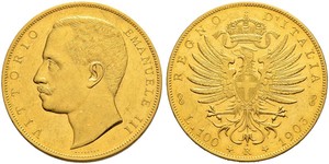 100 Lira Kingdom of Italy (1861-1946) Or Vittorio Emanuele III (1869 - 1947)
