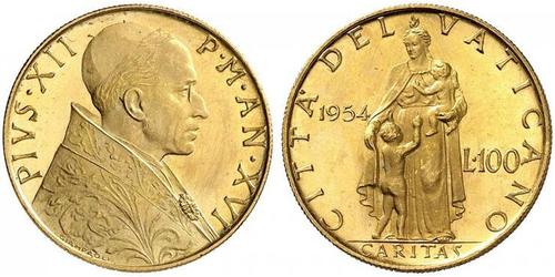 100 Lira Vatican (1926-) Or Pie XII (1876 - 1958)