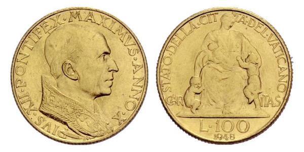 100 Lira Vatican (1926-) Or Pie XII (1876 - 1958)