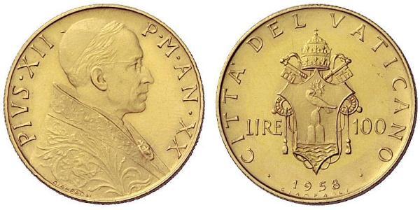 100 Lira Vatican (1926-) Or Pie XII (1876 - 1958)