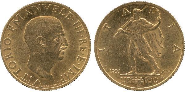 100 Lira Kingdom of Italy (1861-1946) Oro Vittorio Emanuele III (1869 - 1947)