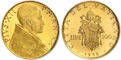 100 Lira Vatican (1926-) Oro Pío XII (1876 - 1958)