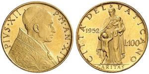 100 Lira Vatican (1926-) Oro Pío XII (1876 - 1958)