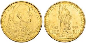 100 Lira Vatican (1926-) Oro Pope Pius XI (1857 - 1939)