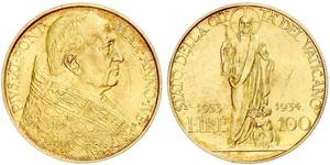 100 Lira Vatican (1926-) Oro Pope Pius XI (1857 - 1939)