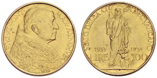 100 Lira Vatican (1926-) Oro Pope Pius XI (1857 - 1939)