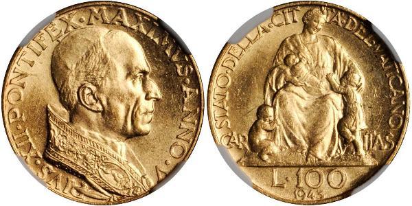 100 Lira Vatican (1926-) Oro Pío XII (1876 - 1958)