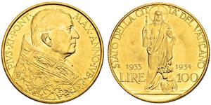 100 Lira Vaticano (1926-) Oro Pope Pius XI (1857 - 1939)