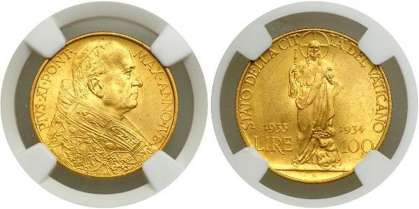 100 Lira Vaticano (1926-) Oro Pope Pius XI (1857 - 1939)