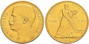 100 Lira 意大利王國 (1861-1946) 金 Vittorio Emanuele III (1869 - 1947)