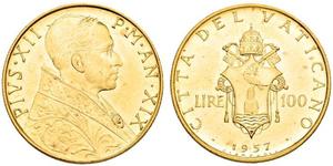 100 Lira 梵蒂冈 金 Pope Pius XII  (1876 - 1958)