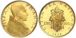 100 Lira 梵蒂冈 金 Pope Pius XII  (1876 - 1958)