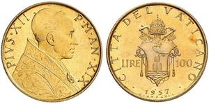 100 Lira 梵蒂冈 金 Pope Pius XII  (1876 - 1958)