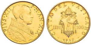 100 Lira 梵蒂冈 金 Pope Pius XII  (1876 - 1958)