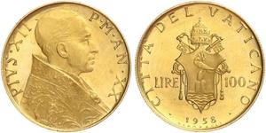 100 Lira 梵蒂冈 金 Pope Pius XII  (1876 - 1958)