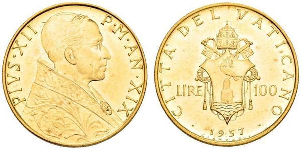 100 Lira 梵蒂冈 金 Pope Pius XII  (1876 - 1958)