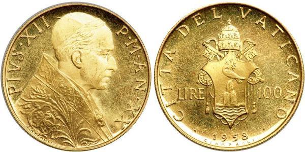 100 Lira 梵蒂冈 金 Pope Pius XII  (1876 - 1958)