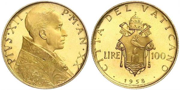 100 Lira 梵蒂冈 金 Pope Pius XII  (1876 - 1958)