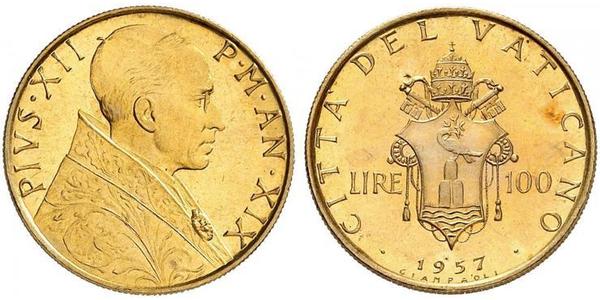 100 Lira 梵蒂冈 金 Pope Pius XII  (1876 - 1958)
