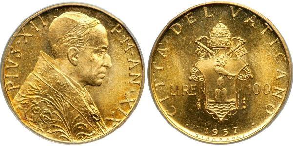 100 Lira 梵蒂冈 金 Pope Pius XII  (1876 - 1958)