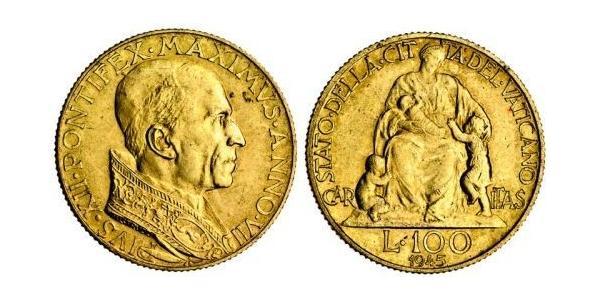 100 Lira 梵蒂冈 金 Pope Pius XII  (1876 - 1958)