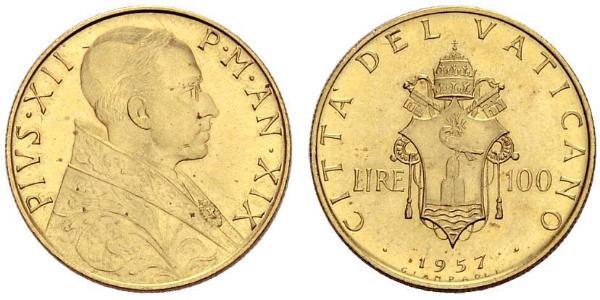 100 Lira 梵蒂冈 金 Pope Pius XII  (1876 - 1958)