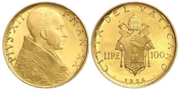 100 Lira 梵蒂冈 金 Pope Pius XII  (1876 - 1958)