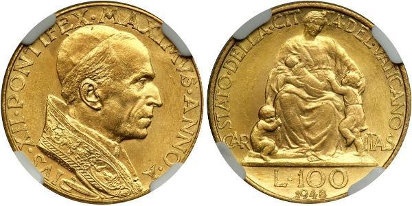 100 Lira 梵蒂冈 金 Pope Pius XII  (1876 - 1958)