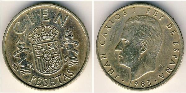 100 Peseta Reino de España (1976 - ) Aluminio/Bronce Juan Carlos I (1938 - )