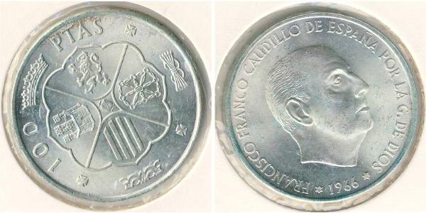 100 Peseta Espagne franquiste (1936 - 1975) Argent Francisco Franco(1892 – 1975)
