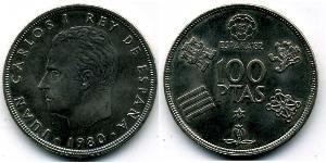 100 Peseta Kingdom of Spain (1976 - ) Copper/Nickel Juan Carlos I of Spain (1938 - )