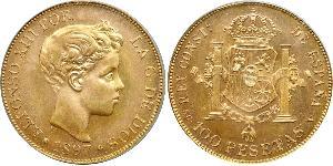 100 Peseta Kingdom of Spain (1874 - 1931) Gold Alfonso XIII of Spain (1886 - 1941)