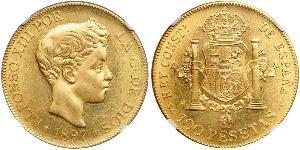 100 Peseta Kingdom of Spain (1874 - 1931) Gold Alfonso XIII of Spain (1886 - 1941)