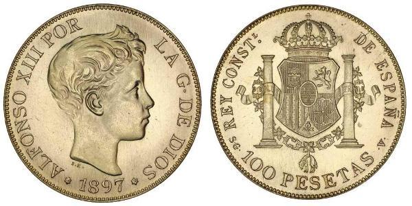 100 Peseta Kingdom of Spain (1874 - 1931) Oro Alfonso XIII of Spain (1886 - 1941)