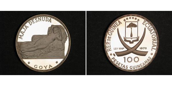 100 Peseta Equatorial Guinea Silver 