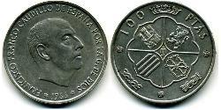 100 Peseta 佛朗哥时期 (1936 - 1975) 銀 弗朗西斯科·佛朗哥 (1892 – 1975)