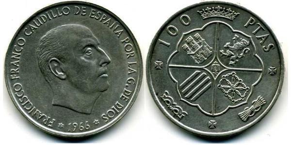 100 Peseta 佛朗哥时期 (1936 - 1975) 銀 弗朗西斯科·佛朗哥 (1892 – 1975)
