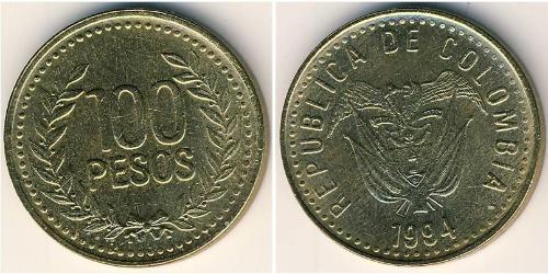 100 Peso Republic of Colombia (1886 - ) Brass 