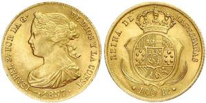 100 Real Spanien Gold Isabella II of Spain (1830- 1904)