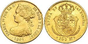 100 Real Spanien Gold Isabella II of Spain (1830- 1904)
